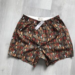 J CREW BROWN POPLIN BOXER SHORTS FEATHER GRAPHIC MENS SMALL NWT